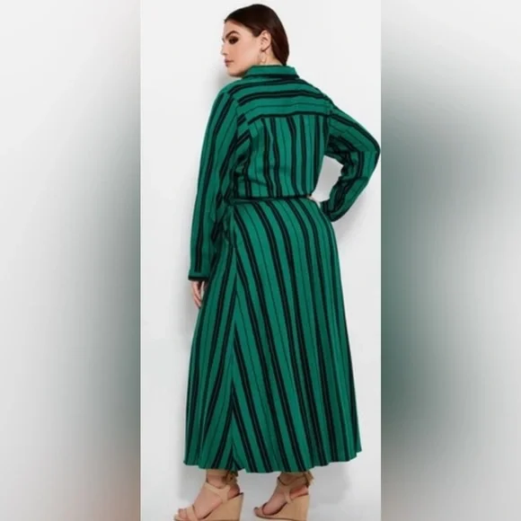 NEW ASHLEY STEWART LINEN BLEND STRIPPED GREEN/ BLACK SIZE 14 - Picture 2 of 7